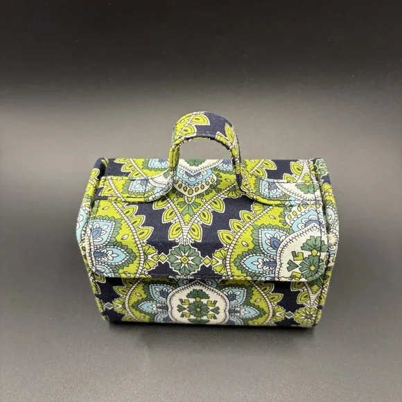 Vera Bradley Green Mini Travel Jewelry Hard Case - Removable Ring Tray - Picture 2 of 10